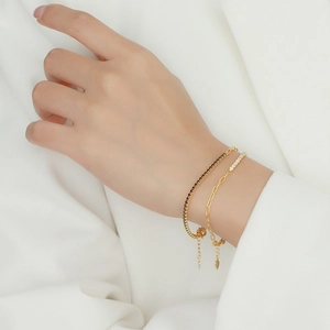 S925 sterling silver gold plated bracelets with zircon stones and heart charm