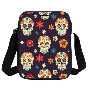 Mexican Sugar Skull crossbody bag with 3D floral print and adjustable shoulder strap