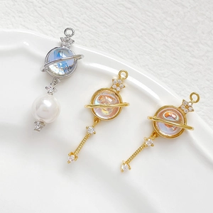 14k gold filled cat eye planet pendant with zircon and pearls for DIY jewelry making