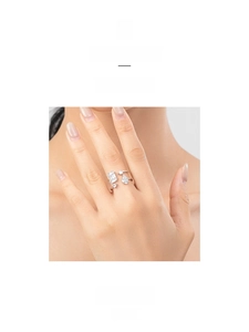 Detail of S925 sterling silver double-layer geometric ring with mixed-cut cubic zirconia