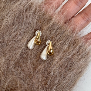 Two-Tone Teardrop Stud Earrings Copper With 925 Sterling Silver Post Gold Silver Plated Minimalist Simple Design Jewelry For Women