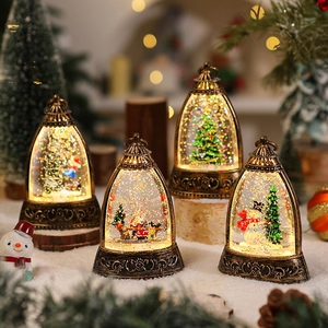 Christmas Snow Globe Lantern Vintage LED Night Light Floating Glitter Festive Desktop Decoration Santa Snowman Style