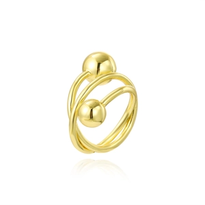Three-layer open ring featuring wire-wrapped hollow spheres in 18k gold-plated copper
