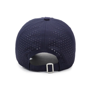 Gorra de béisbol azul marino transpirable con perforaciones láser y hebilla de metal