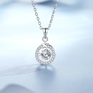 Elegant s925 silver necklace with round moissanite pendant and star detail