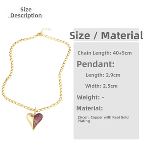 Tableau des tailles détaillé du collier cœur doré 40+5cm orné de zircons rouges
