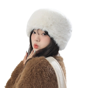 Winter faux fur white trapper hat for women with plush earflaps and thermal lining