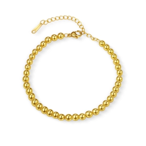 Bracciale a sfere in acciaio inossidabile placcato oro 18K con moschettone e catenina