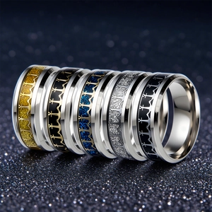 Set of 6 stainless steel anchor rings with colorful glitter and nautical patterns