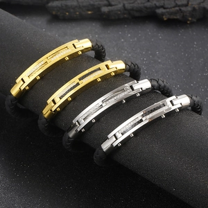 Men Braided Leather Bracelet With Stainless Steel Inlaid Zircon Magnetic Buckle Industrial Style Jewelry