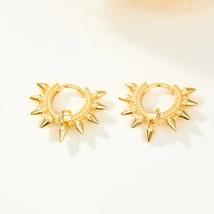 Punk style S925 sterling silver gold pointed hoop earrings with spike charms