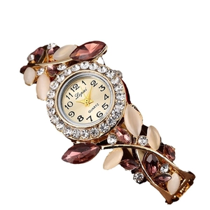 Elegant rhinestone quartz bracelet watch with colorful crystal vine link design for women