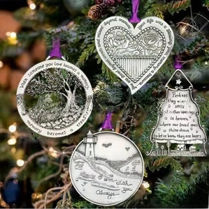 Zinc alloy Christmas ornaments with life tree and lighthouse designs on purple ribbons