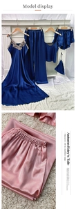 Détails de l'ensemble de pyjama en satin 5 pièces avec dentelle et tissu soyeux brillant