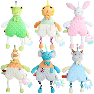 Doudou peluche bébé avec anneau de dentition silicone et motifs animaux 3D