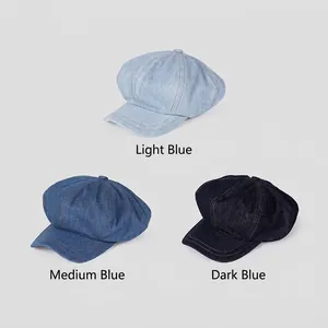 Casquettes gavroche vintage en denim bleu clair, moyen et foncé pour femmes
