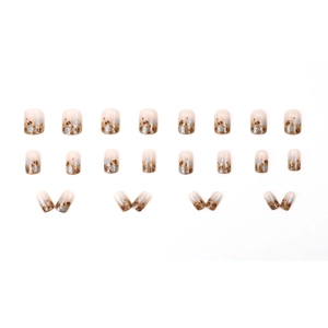 Lot de 24 faux ongles nude style français avec motif léopard et paillettes argentées