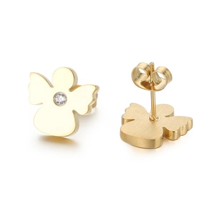 Gold angel stud earrings with clear cubic zirconia in a high-quality polished finish