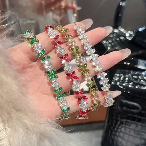Handheld green zircon flower bracelet set with marquise cut gemstones in silver finish