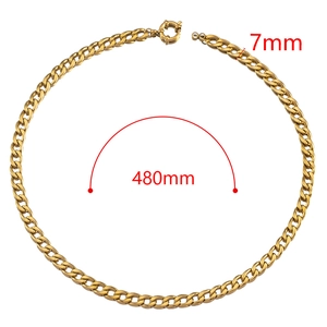 7mm wide gold stainless steel Cuban link chain necklace 480mm length for DIY jewelry