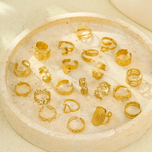 21-piece set of 18K gold plated stainless steel hollow geometric rings for women