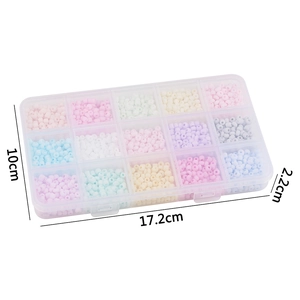 4mm frosted glass bead set in a 15-grid transparent storage box with size markings