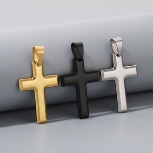 Minimalist stainless steel cross necklaces in gold, black, and silver finish
