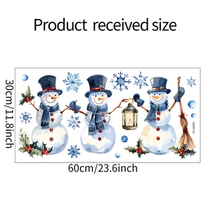 Adesivi murali pupazzo di neve di Natale 60x30cm con fiocchi di neve blu e materiale PVC