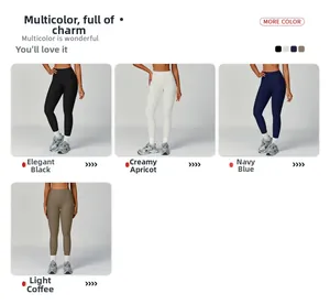 High waist ribbed yoga leggings shown in black, cream, navy, and khaki colors