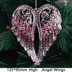 Pink acrylic angel wings ornaments for Christmas tree decoration, set of 50 pieces