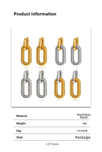 Detailed size chart for 18K gold plated oval earrings with weight 16g and size 1.3x3.4cm