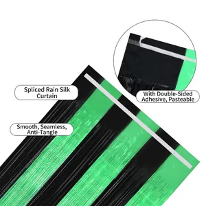 Black and green tinsel curtain backdrop with self-adhesive tape for party decorations