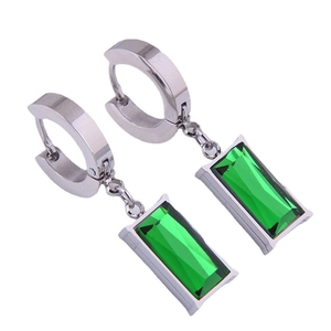 Elegant silver hoop earrings featuring rectangle green gemstones for women stylish jewelry