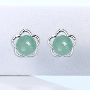 Flower Stud Earrings With 925 Sterling Silver Earring Post And Green Aventurine Retro Elegant Jewelry For Women