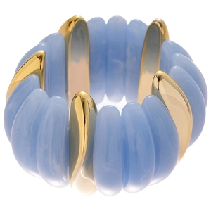 Elegant acrylic and gold-tone metal stretch bracelet with purple ombre oval links