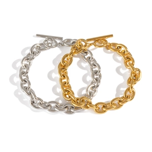 Bracelet chaîne ovale minimaliste en acier inoxydable or 18K et argent avec fermoir OT