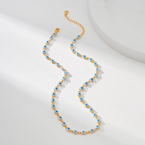Turkish Evil Eye beaded necklace with 18K gold plated chain for a bohemian summer look