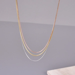 Three-layer layered snake chain necklace in gold silver and rose gold finishes