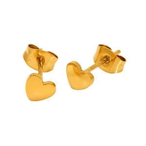 Minimalist gold heart stud earrings in polished stainless steel for a sleek aesthetic