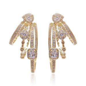 Elegant gold-tone multi-layered geometric hoop earrings with sparkling cubic zirconia