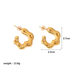 Detailed dimensions of gold textured metal hoop earrings measuring 2.7cm by 2.5cm