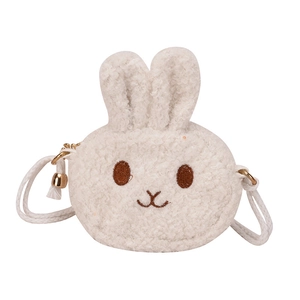 Cute white plush rabbit crossbody bag for girls with fluffy teddy fleece material