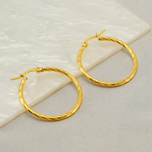 Spiral Twisted Hoop Earrings Stainless Steel Gold Plated French Vintage Retro Minimalist Fashion Jewelry For Women