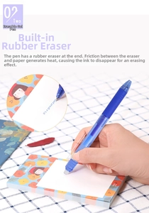 Blue heat-erasable gel pen with built-in rubber eraser for smooth writing and clean corrections