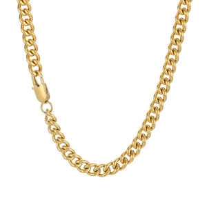 Collier chaîne gourmette classique en acier inoxydable doré avec fermoir mousqueton
