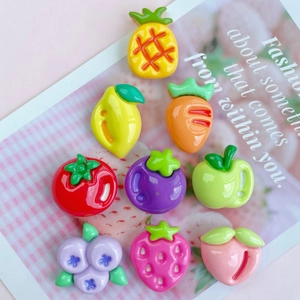 Resin Fruit Vegetable Flatback Charms Glossy Cartoon DIY Accessories For Phone Case Decoration Hairpin Supplies Mix