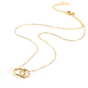 Minimalist double interlocking circle gold titanium necklace with twisted ring detail