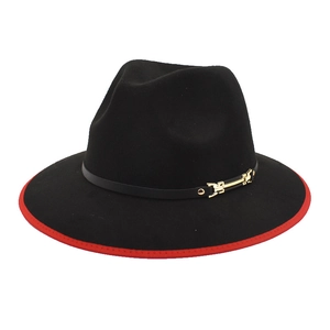 Wide Brim Fedora Hat Wool Blend Jazz Cap With Contrast Piping Gold Buckle Retro British Style For Women Men