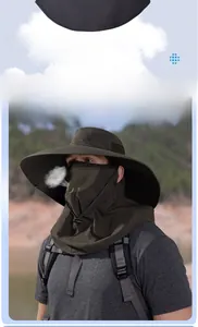 Detail of outdoor sun hat with removable breathable mesh face mask and neck protection