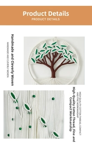 Macro detail of hand-woven Tree of Life wall hanging with cotton ropes and beads